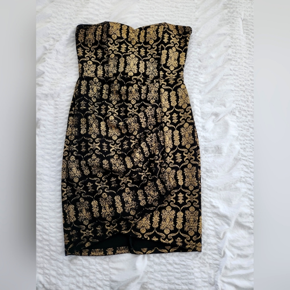 Black and Gold Strapless Mini Dress